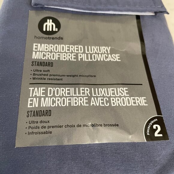 Hometrends Embroidered Luxury Microfibre Standard Pillowcases 2 pouches Blue - Picture 4 of 5